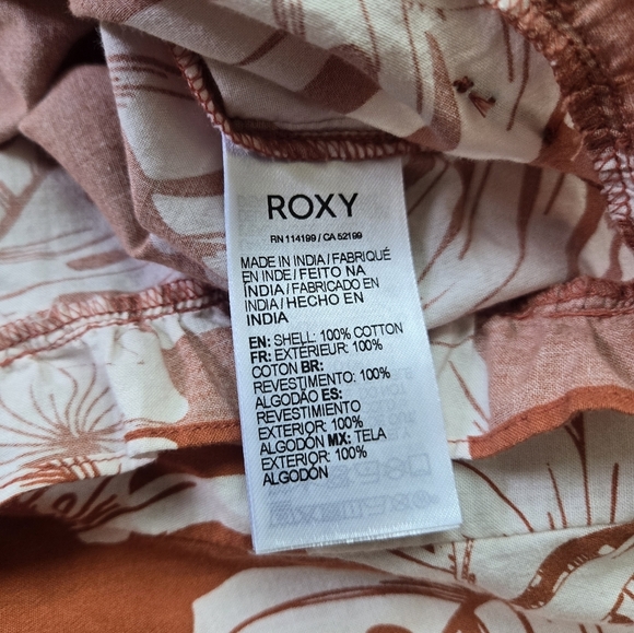 Roxy Tropical Print Romper Rust Orange With White Botanical Floral Pattern - Picture 6 of 7